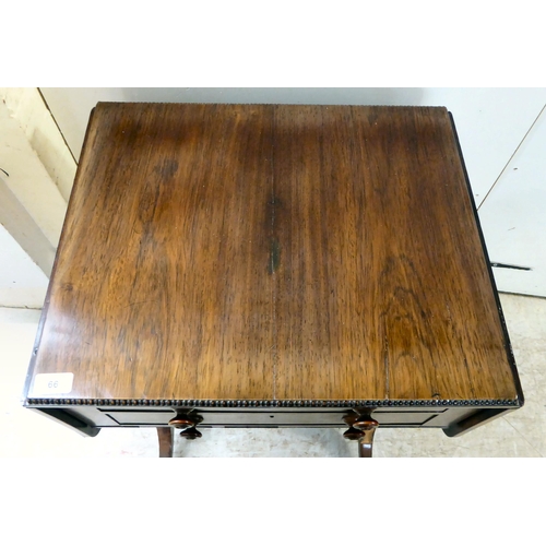 66 - A Regency rosewood combination writing/sewing table with two drawers, over a deep fabric covered dra... 