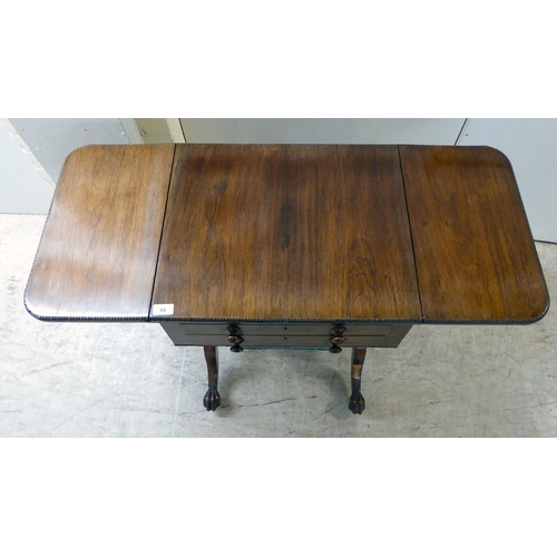 66 - A Regency rosewood combination writing/sewing table with two drawers, over a deep fabric covered dra... 