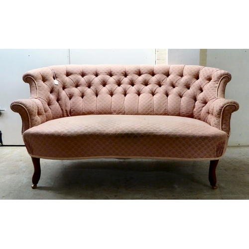 78 - A Victorian and later shell patterned, fabric upholstered, curved back, two person settee, raised on... 