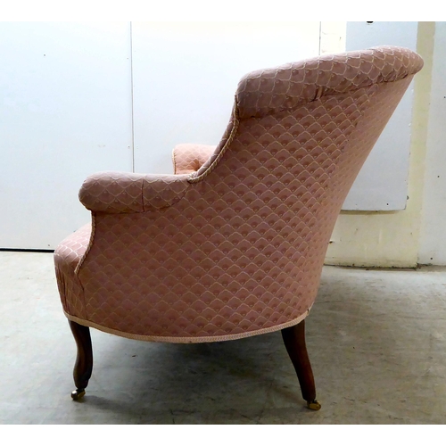 78 - A Victorian and later shell patterned, fabric upholstered, curved back, two person settee, raised on... 