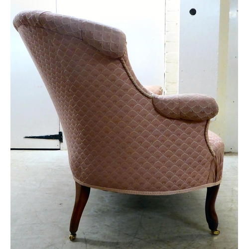 78 - A Victorian and later shell patterned, fabric upholstered, curved back, two person settee, raised on... 