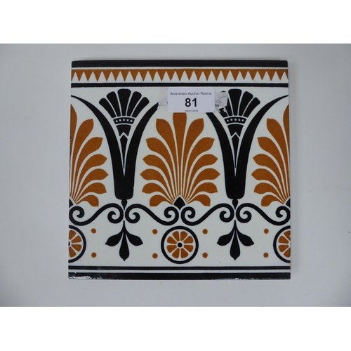 81 - A late 19thC Minton & Co Christopher Dresser design ceramic tile, decorated in black, white and ... 