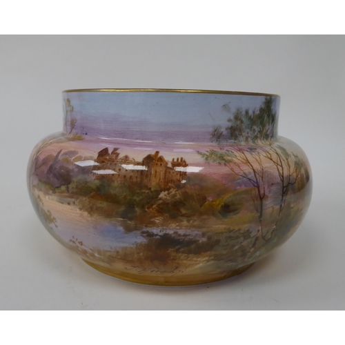 96 - A Royal Doulton bulbous vase, illustrating Linithgow Palace, Scotland, depicting the palace and grou... 