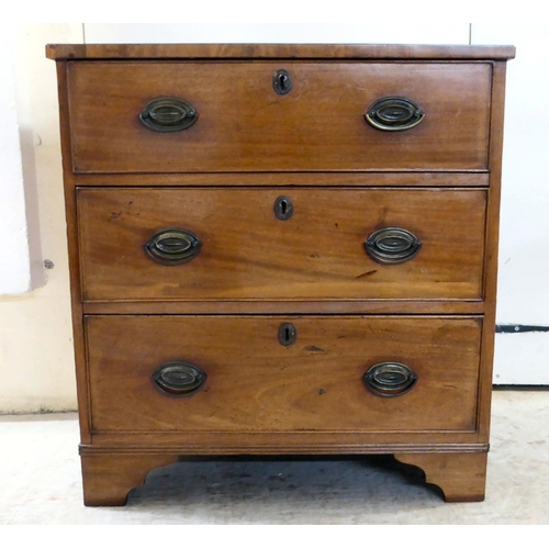 97 - A late 19thC ebony inlaid, crossbanded mahogany, three drawer dressing chest, raised on bracket feet... 