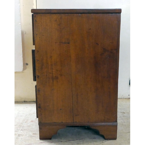 97 - A late 19thC ebony inlaid, crossbanded mahogany, three drawer dressing chest, raised on bracket feet... 