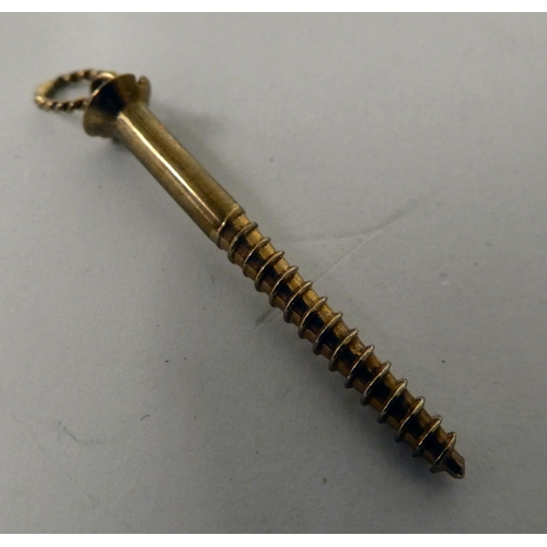 1 - A 9ct gold pendant, fashioned as a screw