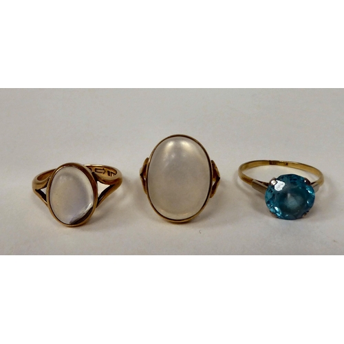 27 - Six assorted 9ct gold and yellow metal dress rings, variously set with coloured stones