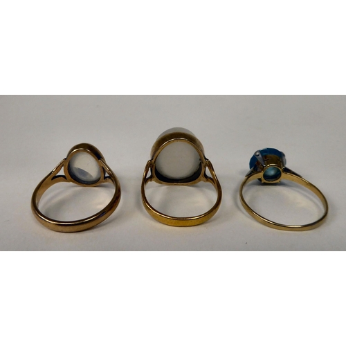 27 - Six assorted 9ct gold and yellow metal dress rings, variously set with coloured stones