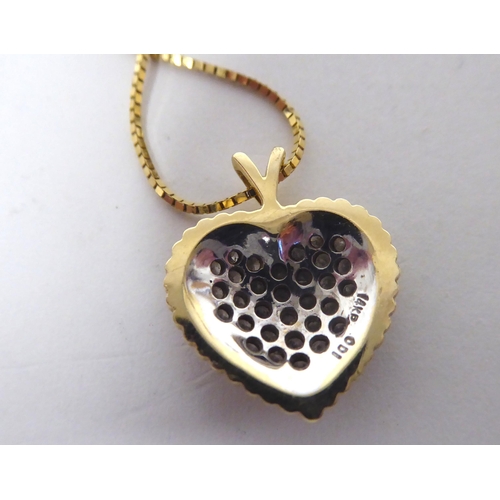 281 - A 14ct gold, diamond set, heart shape pendant, on a fine 18ct gold box link neckchain and ring bolt ... 