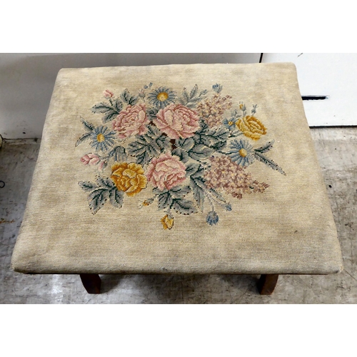 282 - A late Victorian mahogany framed stool with a tapestry upholstered top, raised on arched legs