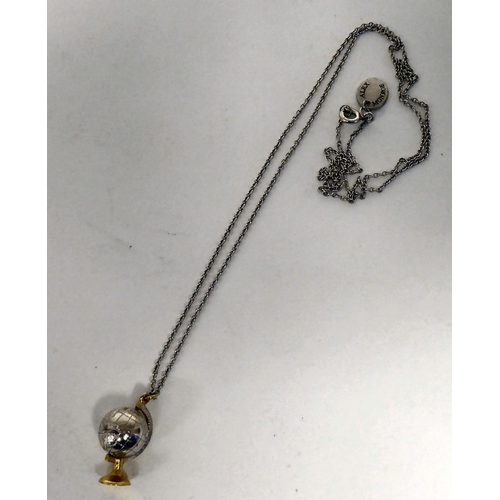 283 - An Alex Monroe silver pendant globe, on a fine neckchain and ring bolt clasp