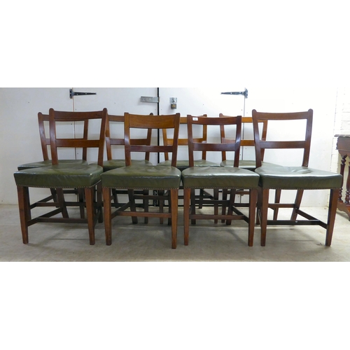 305 - A matched set of eight late 19thC string inlaid, mahogany framed double bar back dining chairs, the ... 