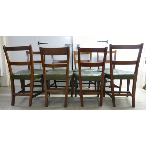 305 - A matched set of eight late 19thC string inlaid, mahogany framed double bar back dining chairs, the ... 