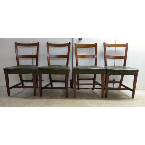 305 - A matched set of eight late 19thC string inlaid, mahogany framed double bar back dining chairs, the ... 