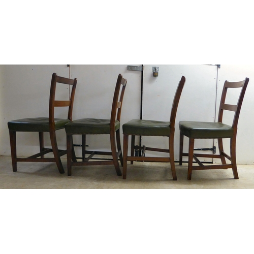 305 - A matched set of eight late 19thC string inlaid, mahogany framed double bar back dining chairs, the ... 