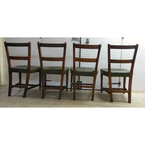 305 - A matched set of eight late 19thC string inlaid, mahogany framed double bar back dining chairs, the ... 