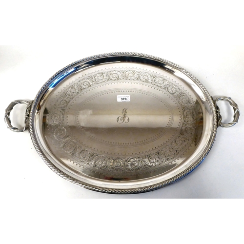 370 - An Elkington & Co silver plated oval, twin handled serving tray with a ropetwist design border&n... 