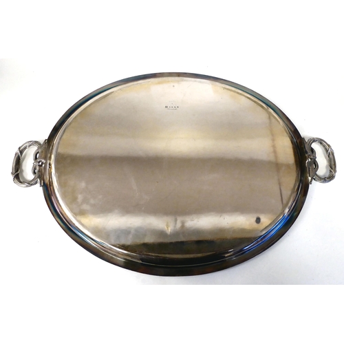 370 - An Elkington & Co silver plated oval, twin handled serving tray with a ropetwist design border&n... 