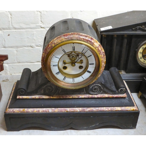 379 - Clock makers/repairers spares and repairs for slate cased mantel clocks; and other faux slate exampl... 