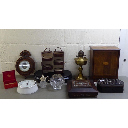 394 - A mixed lot: to include a box for an Omega Constellation wristwatch; and a late Victorian serpentine... 