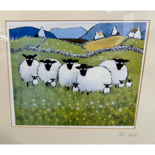 399 - After Thomas Joseph - sheep and lambs, in a field  coloured print  bears a pencil signatur... 