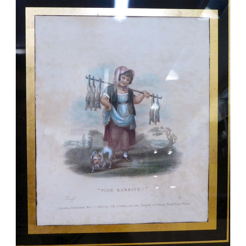 40 - A series of nine framed early 19thC tinted engravings, featuring artisan occupations, including 'Cha... 