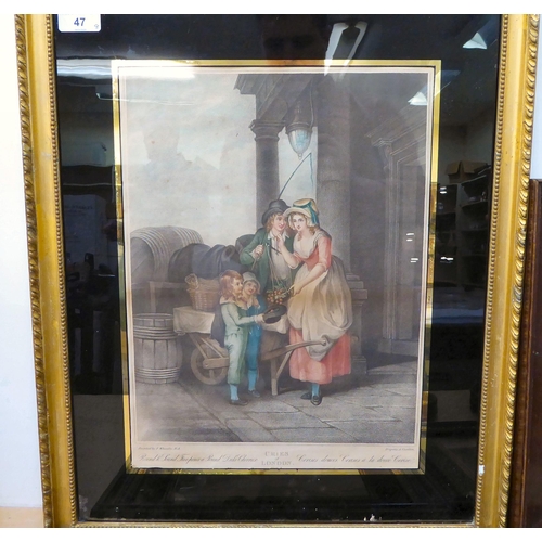 47 - Framed 18th and 19thC coloured engravings, featuring domestic life in rural England: to include cale... 