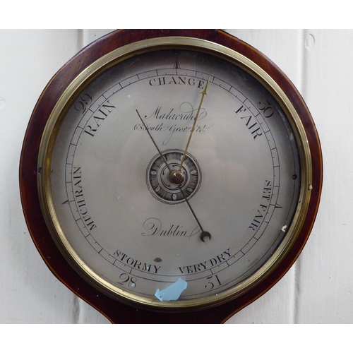 55 - An Edwardian string inlaid mahogany cased barometer, the dial inscribed Malacuda, Dublin  26