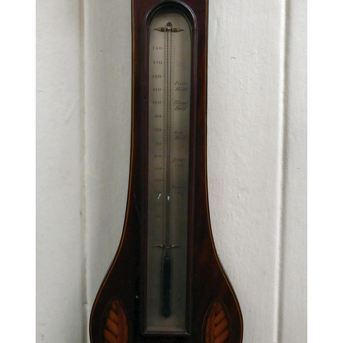 55 - An Edwardian string inlaid mahogany cased barometer, the dial inscribed Malacuda, Dublin  26