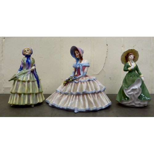 59 - Eight Royal Doulton, Coalport and Royal Worcester china figures: to include a Royal Doulton example ... 