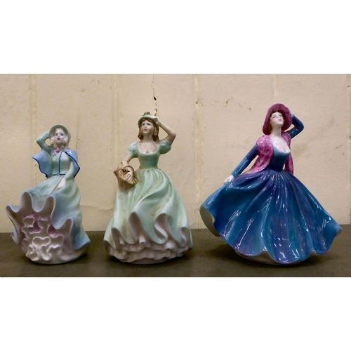 59 - Eight Royal Doulton, Coalport and Royal Worcester china figures: to include a Royal Doulton example ... 