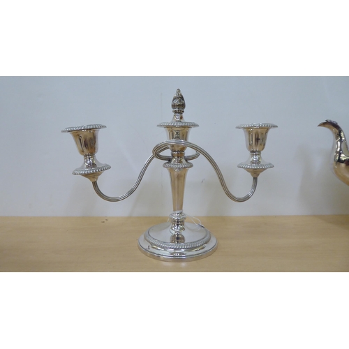 66 - Silver plated tableware: to include a twin branch candelabrum  9