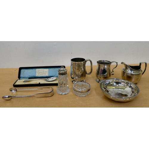 82 - Silver items: to include a late Victorian Christening tankard  Birmingham 1885  (gross wei... 