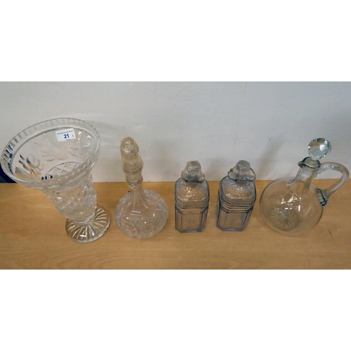 21 - Glassware, viz. four dissimilar decanters; and a vase  12