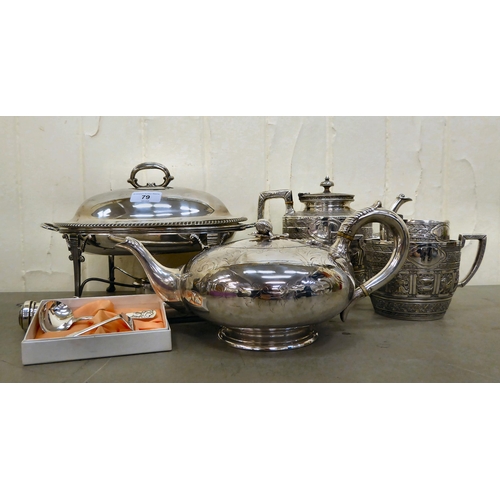 79 - Silver plated tableware and giftware: to include a James Dixon & Sons three piece tea set; and a... 