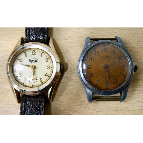 18 - Watches: to include a Mira Incabloc stainless steel strapped example, faced by a baton and Arabic di... 