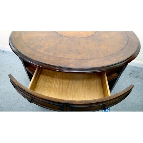 196 - A modern mahogany finished coffee table with four frieze drawers, raised on square, tapered legs  26... 