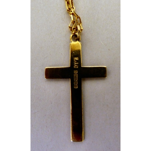 202 - A 9ct gold cross pendant, on a fine 9ct gold neckchain