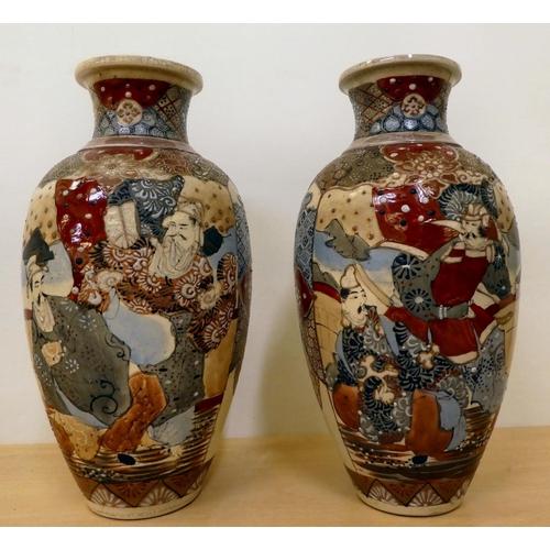 228 - 20thC Oriental ceramics: to include a pair of Japanese crackle glazed vases, decorated with warriors... 