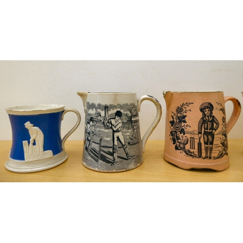 24 - Mainly 19thC ceramics: to include china mugs, decorated with cricket scenes 