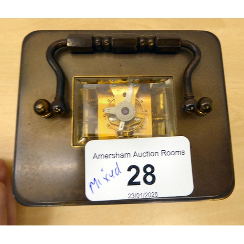 28 - A mixed lot: to include a Matthew Norman brass cased carriage clock, faced by a Roman dial  5