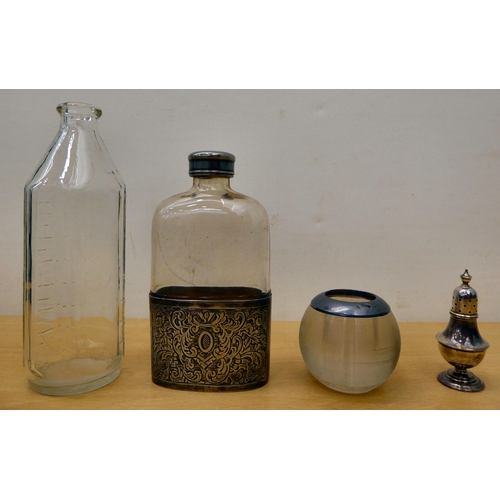 40 - Collectables: to include a silver plated, glass hip flask 