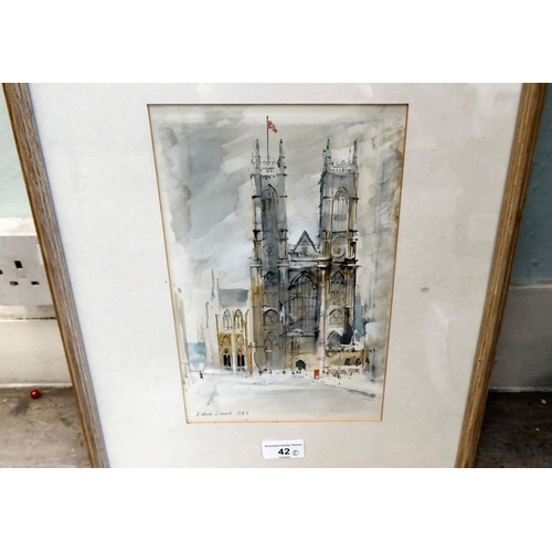 42 - Edna Lumb - 'Westminster Abbey'  watercolour  bears a signature  10