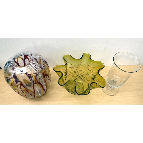 44 - Glassware: to include a tubeline green tinted handkerchief design vase  7