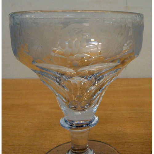 47 - Glassware: to include a late Victorian pedestal wine with a fruit and vine decorated bowl 