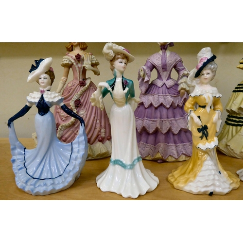 54 - Six Wedgwood and seven Coalport china figures: to include 'The Coronation Ball'  Limited Edition 522... 