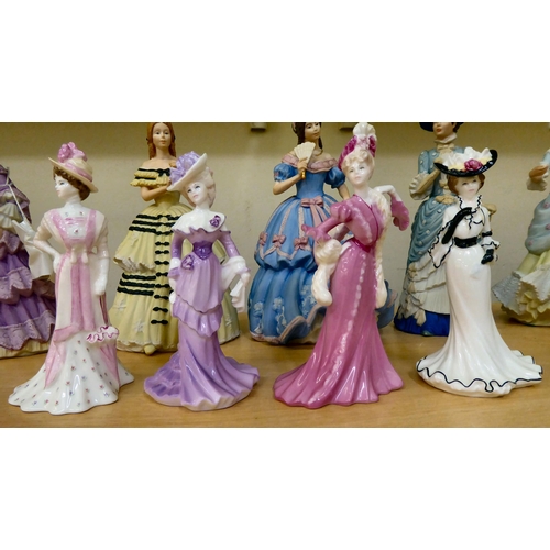 54 - Six Wedgwood and seven Coalport china figures: to include 'The Coronation Ball'  Limited Edition 522... 