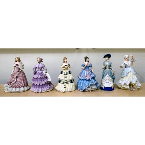 54 - Six Wedgwood and seven Coalport china figures: to include 'The Coronation Ball'  Limited Edition 522... 