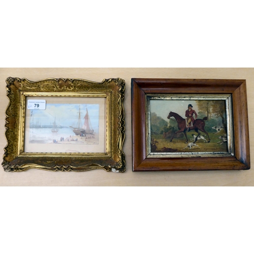 79 - 19thC pictures: to include a Victorian hunting scene  oil on china  4