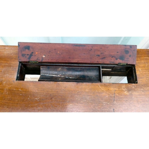 85 - A child's Victorian mahogany single drawer desk, raised on ring turned, tapered  legs  26